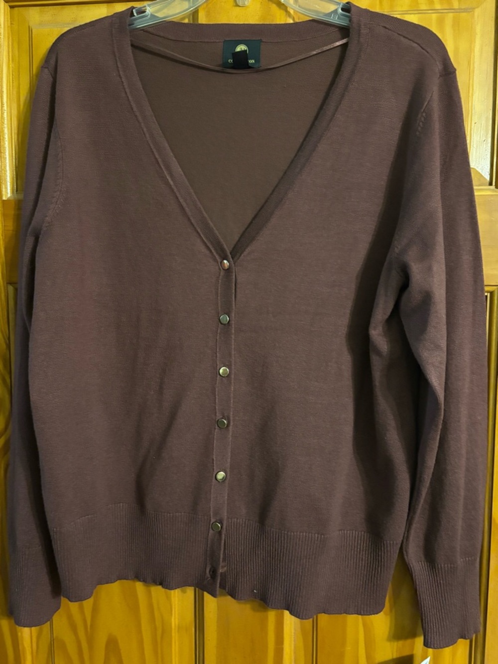 JM Collection Chocolate Brown V-Neck Button Cardigan
